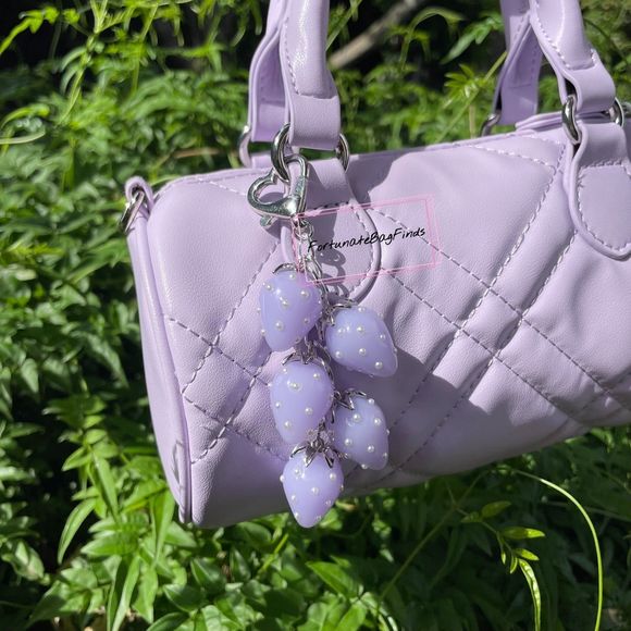 Lilac Lavender Baby Purple Jelly Pearl Heart Strawberry Cluster Bag Charm SILVER - Picture 7 of 8